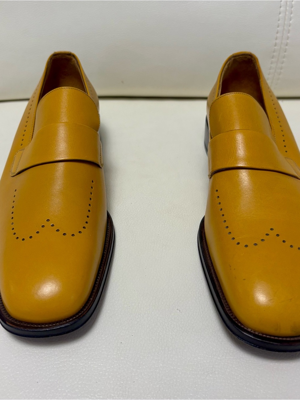 Bally Mustard Yellow Leather Penny Loafers size 8 usa